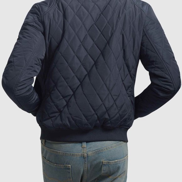 OLGYN Men’s Quilted Navy Blue Bomber Jacket - Picture 2 of 3